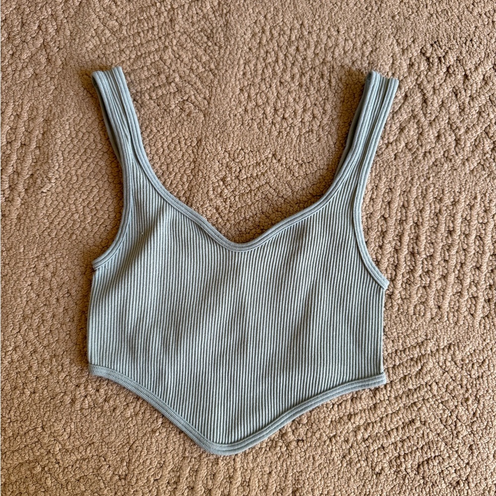 Zara Ribbed V-Neck Cropped Tank - Light Sage